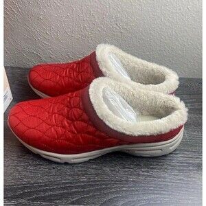 Easy Spirit Women’s Red Quilted Clog Slippers Faux Fur Lined Cushioned 8.5M